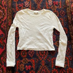Topshop Ribbed Cropped Long Sleeve - White
